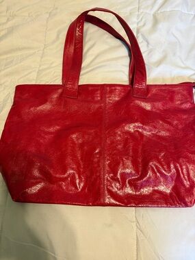 latico Red Leather Tote with Top Handles